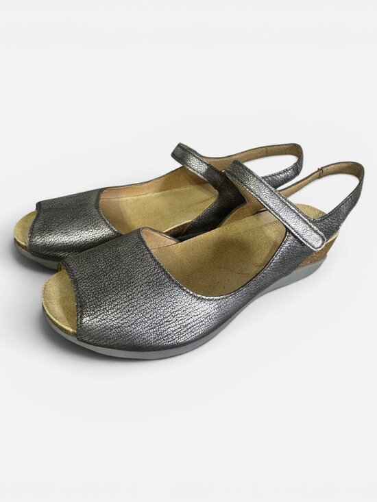 Dansko Shoes - Dansko Marcy Metallic Pewter Wedge Slingback Sandals 10.5/11